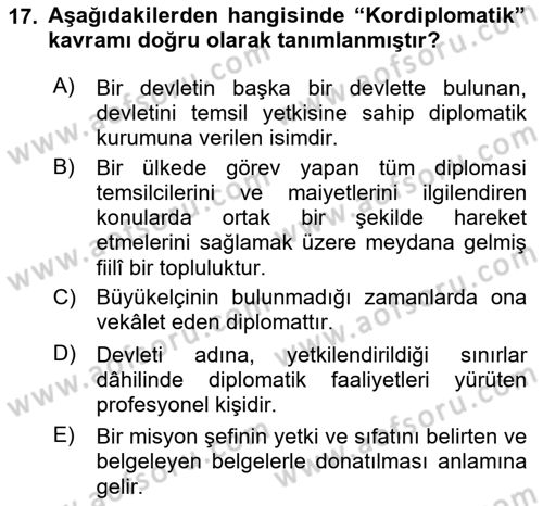 Uluslararası Politika 1 Dersi 2024 - 2025 Yılı (Final) Dönem Sonu Sınav Soruları 17. Soru
