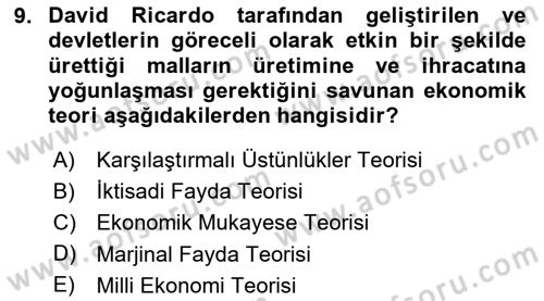 Uluslararası Politika 1 Dersi 2024 - 2025 Yılı (Final) Dönem Sonu Sınav Soruları 9. Soru