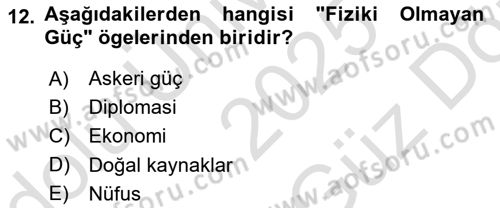 Uluslararası Politika 1 Dersi 2025 - 2026 Yılı (Vize) Ara Sınav Soruları 12. Soru
