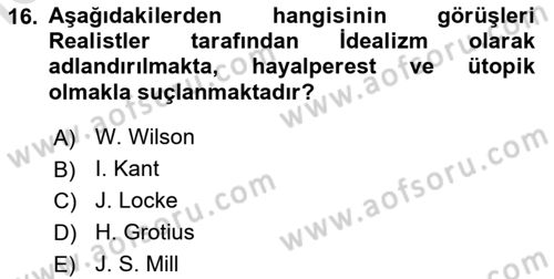 Uluslararası Politika 1 Dersi 2025 - 2026 Yılı (Vize) Ara Sınav Soruları 16. Soru
