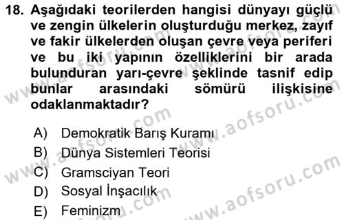 Uluslararası Politika 1 Dersi 2025 - 2026 Yılı (Vize) Ara Sınav Soruları 18. Soru
