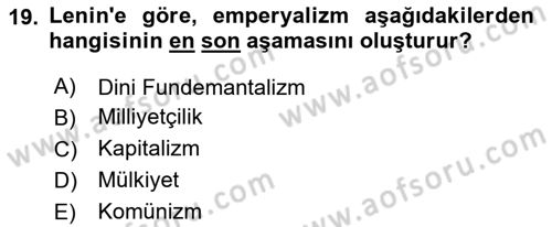 Uluslararası Politika 1 Dersi 2025 - 2026 Yılı (Vize) Ara Sınav Soruları 19. Soru