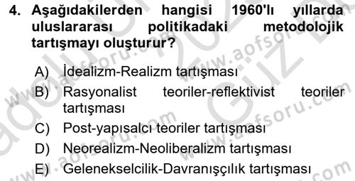 Uluslararası Politika 1 Dersi 2025 - 2026 Yılı (Vize) Ara Sınav Soruları 4. Soru