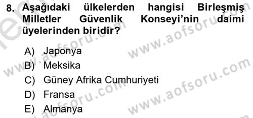 Uluslararası Politika 1 Dersi 2025 - 2026 Yılı (Vize) Ara Sınav Soruları 8. Soru