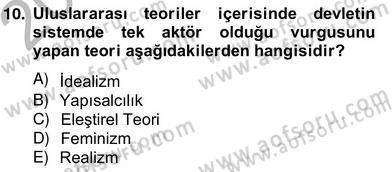 Uluslararası Politika 2 Dersi 2012 - 2013 Yılı (Vize) Ara Sınav Soruları 10. Soru