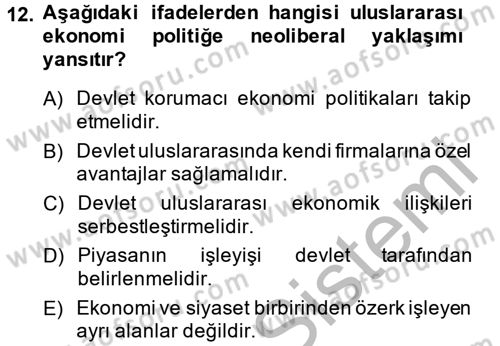 Uluslararası Politika 2 Dersi 2013 - 2014 Yılı (Vize) Ara Sınav Soruları 12. Soru