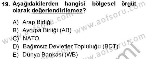 Uluslararası Politika 2 Dersi 2013 - 2014 Yılı (Vize) Ara Sınav Soruları 19. Soru