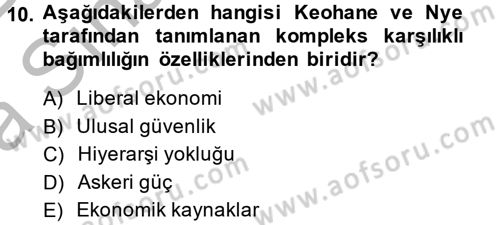 Uluslararası Politika 2 Dersi 2014 - 2015 Yılı (Vize) Ara Sınav Soruları 10. Soru