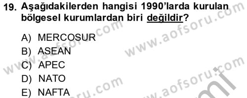 Uluslararası Politika 2 Dersi 2014 - 2015 Yılı (Vize) Ara Sınav Soruları 19. Soru