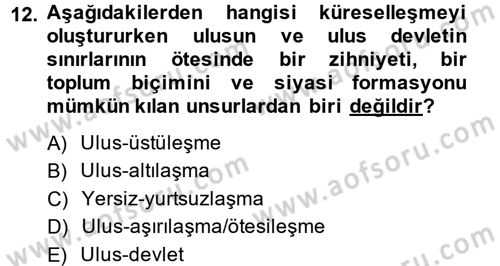 Uluslararası Politika 2 Dersi 2014 - 2015 Yılı (Final) Dönem Sonu Sınav Soruları 12. Soru