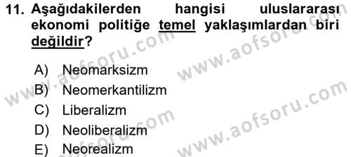 Uluslararası Politika 2 Dersi 2015 - 2016 Yılı (Final) Dönem Sonu Sınav Soruları 11. Soru