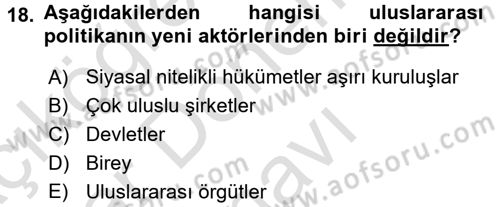 Uluslararası Politika 2 Dersi 2015 - 2016 Yılı (Final) Dönem Sonu Sınav Soruları 18. Soru