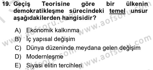 Uluslararası Politika 2 Dersi 2015 - 2016 Yılı (Final) Dönem Sonu Sınav Soruları 19. Soru