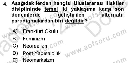 Uluslararası Politika 2 Dersi 2015 - 2016 Yılı (Final) Dönem Sonu Sınav Soruları 4. Soru