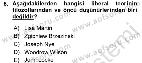 Uluslararası Politika 2 Dersi 2015 - 2016 Yılı (Final) Dönem Sonu Sınav Soruları 6. Soru