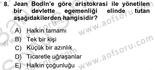 Uluslararası Politika 2 Dersi 2015 - 2016 Yılı (Final) Dönem Sonu Sınav Soruları 8. Soru