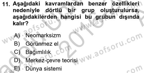 Uluslararası Politika 2 Dersi 2016 - 2017 Yılı (Vize) Ara Sınav Soruları 11. Soru