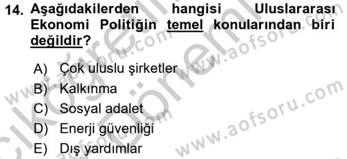 Uluslararası Politika 2 Dersi 2016 - 2017 Yılı (Vize) Ara Sınav Soruları 14. Soru