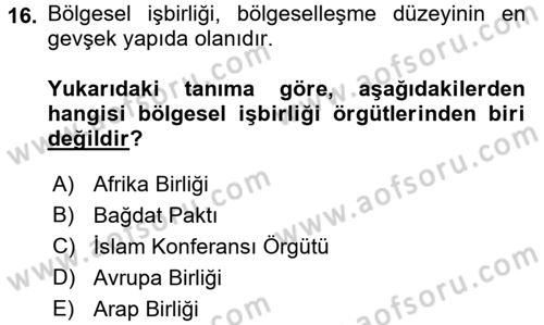 Uluslararası Politika 2 Dersi 2016 - 2017 Yılı (Vize) Ara Sınav Soruları 16. Soru
