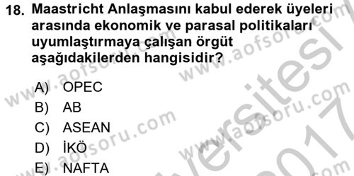 Uluslararası Politika 2 Dersi 2016 - 2017 Yılı (Vize) Ara Sınav Soruları 18. Soru