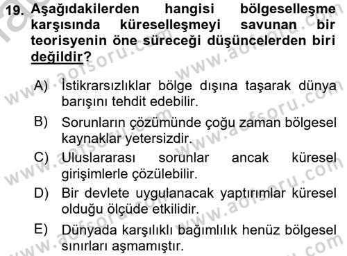 Uluslararası Politika 2 Dersi 2016 - 2017 Yılı (Vize) Ara Sınav Soruları 19. Soru