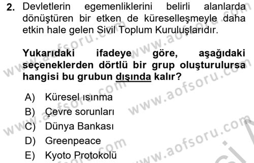 Uluslararası Politika 2 Dersi 2016 - 2017 Yılı (Vize) Ara Sınav Soruları 2. Soru