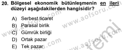 Uluslararası Politika 2 Dersi 2016 - 2017 Yılı (Vize) Ara Sınav Soruları 20. Soru