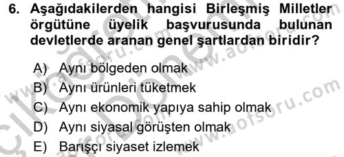 Uluslararası Politika 2 Dersi 2016 - 2017 Yılı (Vize) Ara Sınav Soruları 6. Soru