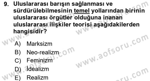 Uluslararası Politika 2 Dersi 2016 - 2017 Yılı (Vize) Ara Sınav Soruları 9. Soru