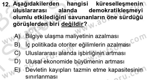 Uluslararası Politika 2 Dersi 2016 - 2017 Yılı (Final) Dönem Sonu Sınav Soruları 12. Soru