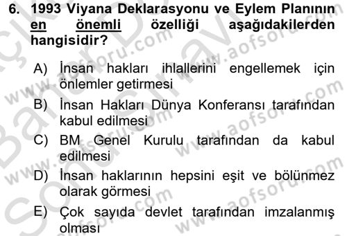 Uluslararası Politika 2 Dersi 2016 - 2017 Yılı (Final) Dönem Sonu Sınav Soruları 6. Soru