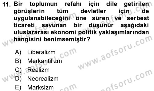 Uluslararası Politika 2 Dersi 2017 - 2018 Yılı (Vize) Ara Sınavı 11. Soru