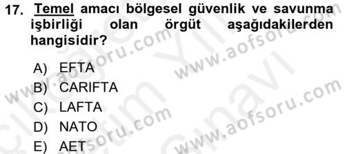 Uluslararası Politika 2 Dersi 2017 - 2018 Yılı (Vize) Ara Sınavı 17. Soru