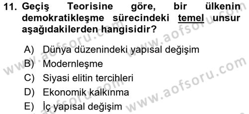 Uluslararası Politika 2 Dersi 2017 - 2018 Yılı (Final) Dönem Sonu Sınav Soruları 11. Soru
