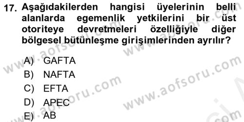 Uluslararası Politika 2 Dersi 2018 - 2019 Yılı (Vize) Ara Sınav Soruları 17. Soru