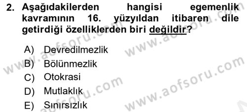 Uluslararası Politika 2 Dersi 2018 - 2019 Yılı (Vize) Ara Sınav Soruları 2. Soru