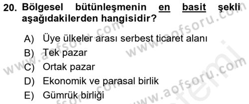 Uluslararası Politika 2 Dersi 2018 - 2019 Yılı (Vize) Ara Sınav Soruları 20. Soru
