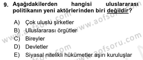 Uluslararası Politika 2 Dersi 2018 - 2019 Yılı (Vize) Ara Sınav Soruları 9. Soru