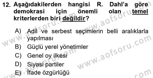 Uluslararası Politika 2 Dersi 2018 - 2019 Yılı (Final) Dönem Sonu Sınav Soruları 12. Soru