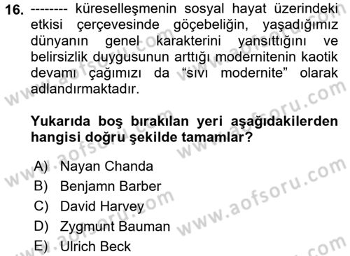 Uluslararası Politika 2 Dersi 2018 - 2019 Yılı (Final) Dönem Sonu Sınav Soruları 16. Soru