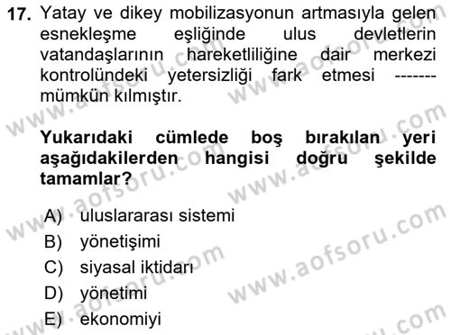 Uluslararası Politika 2 Dersi 2018 - 2019 Yılı (Final) Dönem Sonu Sınav Soruları 17. Soru