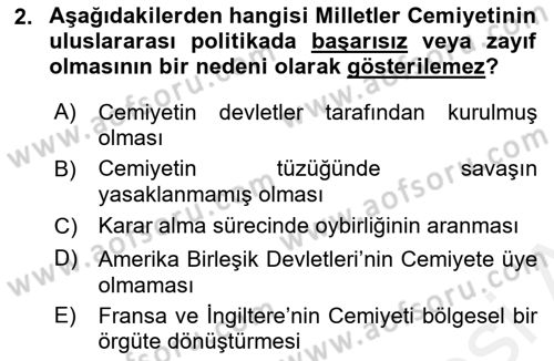 Uluslararası Politika 2 Dersi 2018 - 2019 Yılı (Final) Dönem Sonu Sınav Soruları 2. Soru