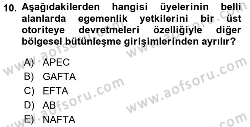Uluslararası Politika 2 Dersi 2018 - 2019 Yılı Yaz Okulu Sınav Soruları 10. Soru