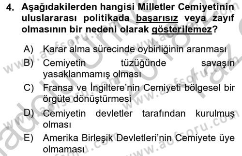 Uluslararası Politika 2 Dersi 2018 - 2019 Yılı Yaz Okulu Sınav Soruları 4. Soru