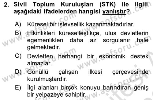 Uluslararası Politika 2 Dersi 2021 - 2022 Yılı (Vize) Ara Sınav Soruları 2. Soru