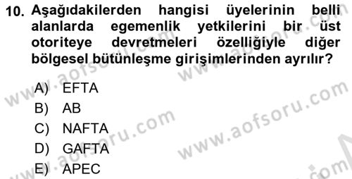 Uluslararası Politika 2 Dersi 2021 - 2022 Yılı (Final) Dönem Sonu Sınav Soruları 10. Soru