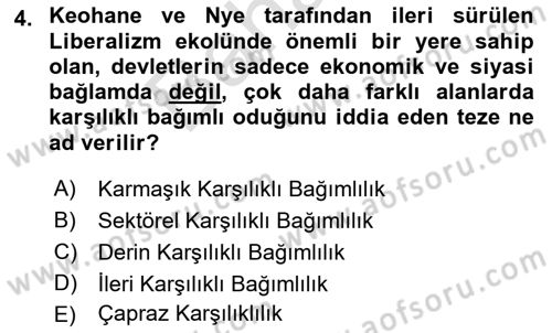 Uluslararası Politika 2 Dersi 2021 - 2022 Yılı (Final) Dönem Sonu Sınav Soruları 4. Soru