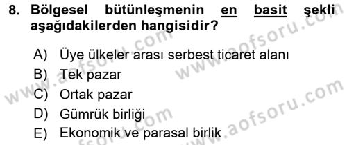 Uluslararası Politika 2 Dersi 2021 - 2022 Yılı (Final) Dönem Sonu Sınav Soruları 8. Soru