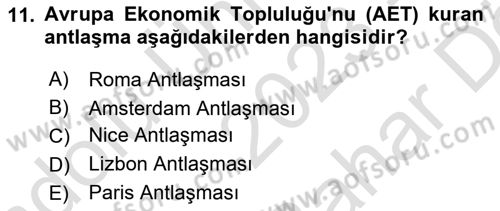 Uluslararası Politika 2 Dersi 2023 - 2024 Yılı (Vize) Ara Sınav Soruları 11. Soru