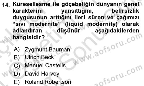 Uluslararası Politika 2 Dersi 2023 - 2024 Yılı (Final) Dönem Sonu Sınav Soruları 14. Soru